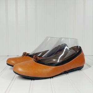 Taminto Brown Leather Slip On Ballet Flats